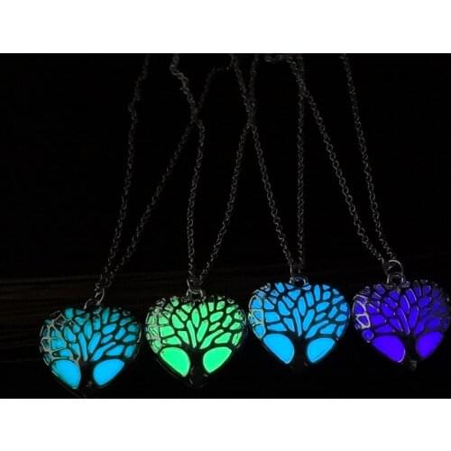 Seanlov Heart Shape Hollow Tree Of Life Luminous Necklace Glow In The Dark Pendant Necklace For Women Jewelry 2017 New Fashion