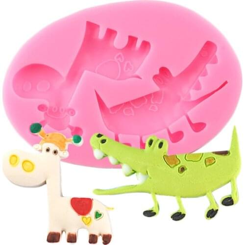 Crocodile Hippo Silicone Molds Chocolate Cupcake Topper Fondant Cake Decorating Tools DIY Animals Baby Birthday Candy Clay Mold