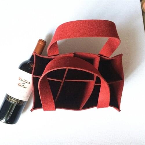 Wine Storage Bag with 6 Grids Comfortable Carry Handle Protable Large Bottle Carrier Tote Bags Felt