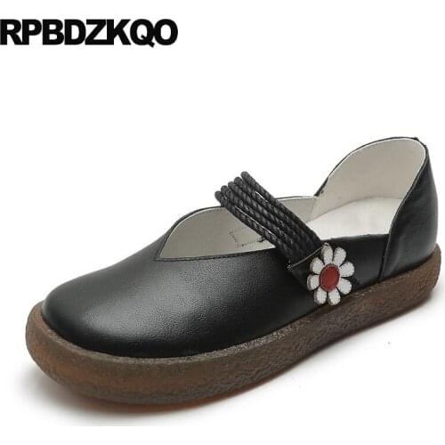 Traditional Chinese Shoes Sandals Retro Flats Size 41 Large Platform Hollow Out Flower Floral Japanese School Mary Jane Women