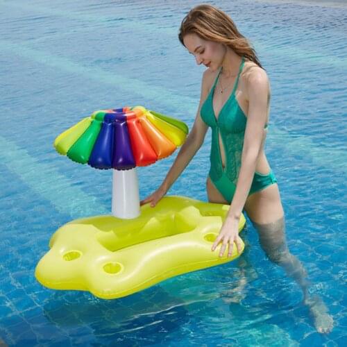 Thickened PVC Inflatable Coaster Water Drink Coaster Rainbow Coconut Tree Swimming Pool Beach Party Inflatable Cup Holder