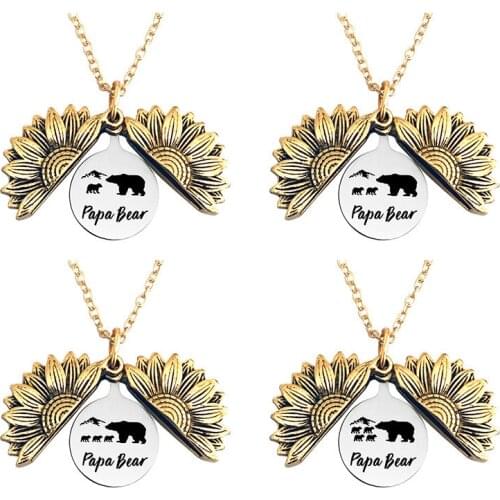 European and American necklace hot sunflower sunflower papa bear bear father holiday gift titanium steel necklace