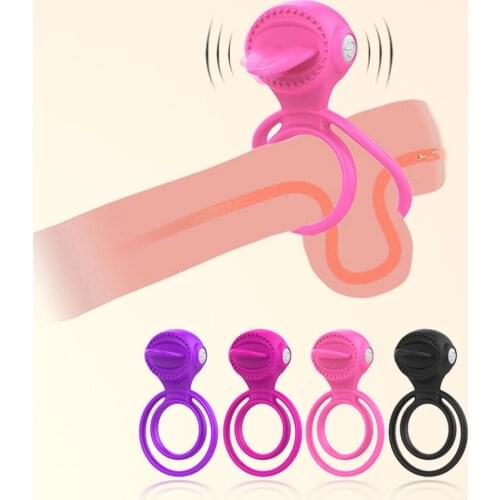 Vibrators Penis Rings Cock Ring Tongue Licking Clitoris Stimulate Delay Ejaculation Male Chastity Device Adult Sex Toys for Men