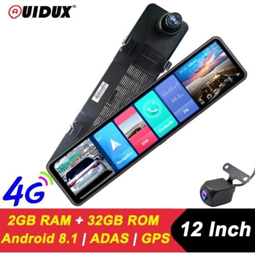 QUIDUX 12 Inch 4G Android Rearview Mirror Car DVR FHD 1080P GPS WIFI ADAS Dash Cam Dual Lens Recorder Auto Camera Registrar DVRs