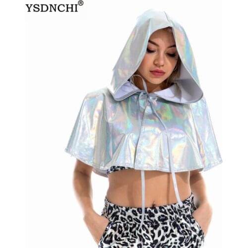 YSDNCHI Hip Hop T-shirt Women Hooded Tees Summer Loose Shiny Short Sleeve Tshirt Harajuku Street Style Colorful Short Club Tops