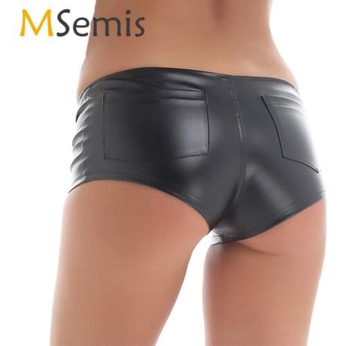 Women Rave Outfits Jazz Pole Dance costume Faux Leather Low Waist Front Zipper Sexy Booty Shorts Nightclub Pole Dance Shorts