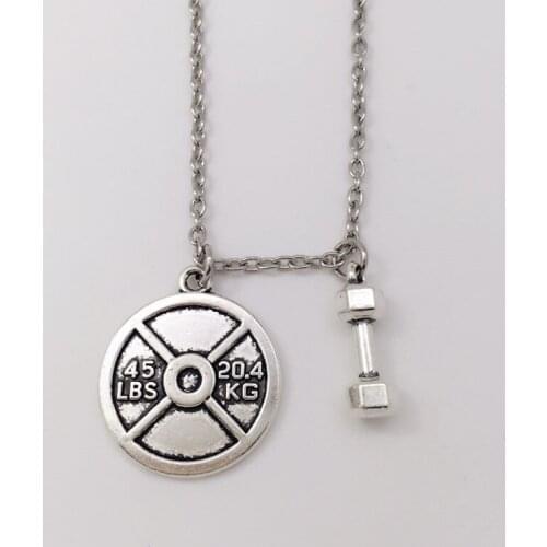 1PCS 45LB WEIGHT PLATE DUMBBELL Chain Necklace Fitness crossfit Gym barbell dumbell