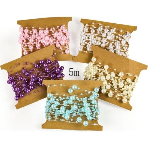 5 Meters 8+3cm Fishing Line Artificial Pearls Beads Chain Garland Flowers Engagement Bridal Tiara Wedding Party DIY Decorations