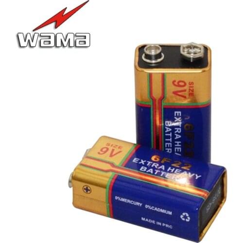 2pcs/lot Wama 6F22 Battery 9V Primary layer-built Laminated Carbon Batteries for Alarm Wireless Microphone No Mercury New