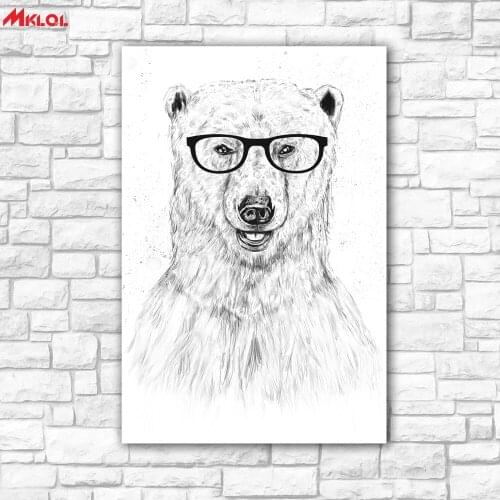 Large Wall Art, geek bear ,Restaurant study Bedroom Decor Wall oil Painting Print Nice wall picture for living room no frame