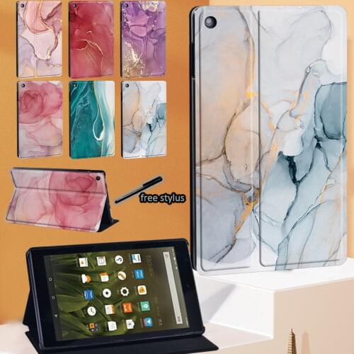 Watercolor Print Series Tablet Case for Fire 7/HD 8/HD 10 (5th/7th/9th)/ Fire HD 8/ Plus (10th Gen 2020) Flip Stand Cover + Pen