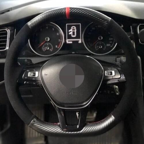 Car Steering Wheel Cover Black Suede Carbon Fiber For Volkswagen VW Golf 7 Mk7 New Polo Jetta Passat B8 Tiguan Sharan Touran Up
