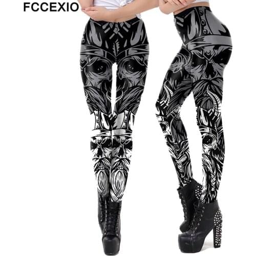 FCCEXIO Cosplay Diablo Style Print Women Pants Push Up Running Sports Leggings Slim Pants Female Casual Trousers Fitness Legging