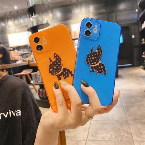 Fluorescent Fashion cute Bulldog silicone soft phone case for iPhone 11 Pro Max 12 X XS Max SE XR 6S 7 8 Plus cartoons cover