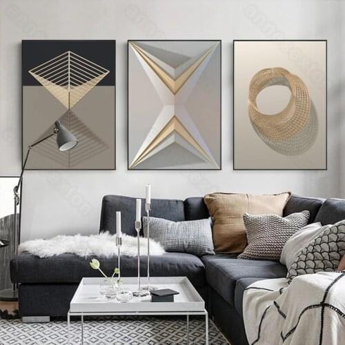 Nordic Style Canvas Abstract Geometric Patterns Elegant Golden Pictures Painting Poster and Print for Home Rooms Wall Decoration