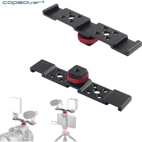 Capsaver Cold Shoe Bracket 3 in 1 Hot Shoe Stand Cross Bar Base with 1/4 3/8 Screw for Camera Tripod Phone Holder Mic Fill Lamp