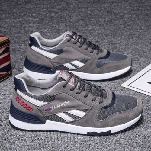 Men Fashion Sneakers Gray Black Cow Suede Breathable Comfortable Casual Men Shoes Lace-Up Flat Walking Shoes Zapatos Deportivos