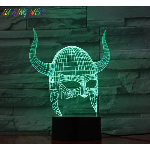 Cool Kids Led Night Light Viking Helmet with Horn Nightlight for Child Bedroom luminaria Usb Battery Powered Led Night Lamp 3d