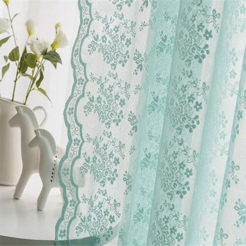 Lace Sheer Curtains for Living Room Bedroom Green Tulle Curtains for Kitchen Pink Floral Transparent Curtain Drape Decor