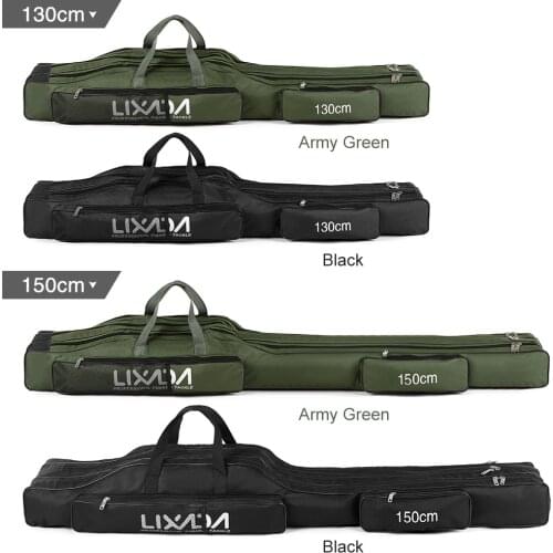 Lixada Fishing Bags Three Layers Fishing Bag Portable Folding Fishing Rod Reel Tackle Tool Carry Case Carrier Bag 130cm/150cm