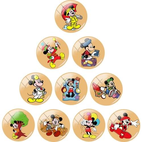 Disney Fashion Cute Cartoon Mickey 12mm / 15mm / 16mm / 18mm Round Photo Glass Cabochon Demonstration Flat Back Production