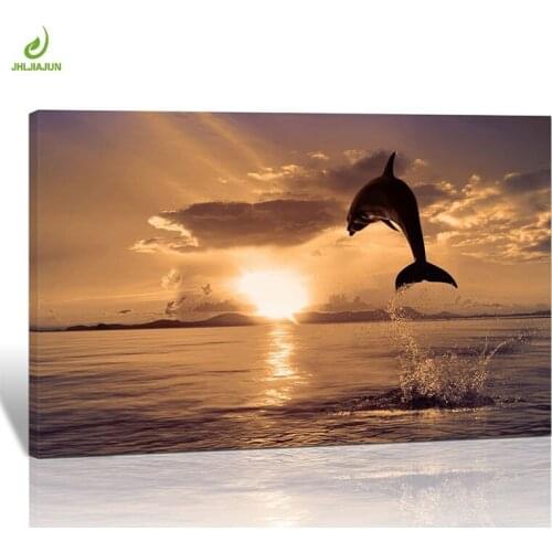 JHLJIAJUN Dolphins Under Dawn Modular Painting Nordic Animal Wall Art Print And Poster Dining Living Room Home Bedroom Decor