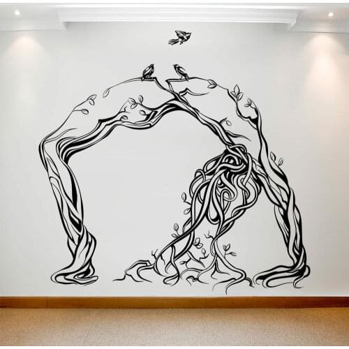 Tree Branches Wall Decal Abstract Girl Posture Door Window Vinyl Sticker Yoga Studio Woman Bedroom Interior Decor Wallpaper E879