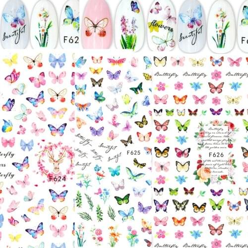 2021 Water Nail Decal and Sticker Butterfly Color Simple Spring Flower DIY Nails for stickers Nail Art Watermark Manicure Decor