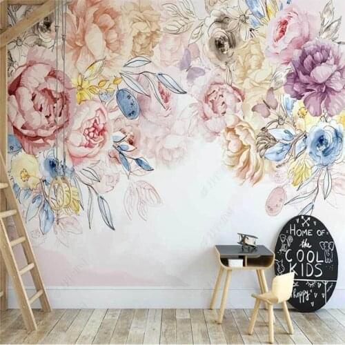 Nordic Hand-painted Elegant Flower Mural American Pastoral Style Home Decor Wall Paper 3D Living Room Bedroom Decor Wallpaper 3D