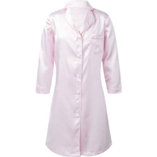 Oyolan 2021 Girls Pajamas Dresses Solid Satin Shirt Nightdress Little Teen Children Summer Nightgown Home Clothes Kids Sleepwear