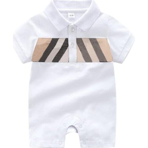 New arrival Summer fashion brand style newborn baby clothes pure cotton short-sleeved plaid striped baby boy and girl romper