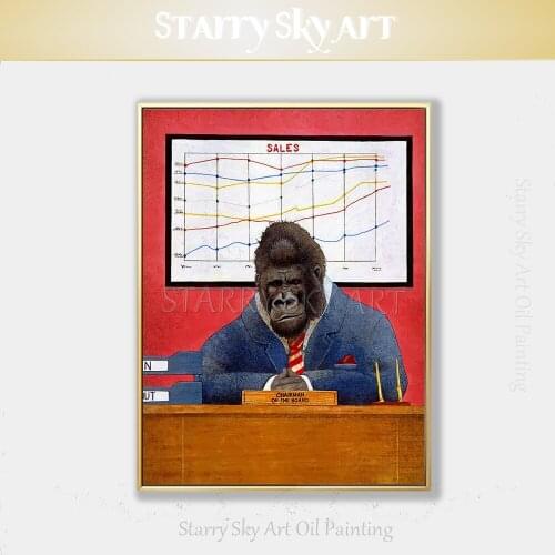 New Arrivals Hand-painted Funny Design Monkey Manager Oil Painting on Canvas Modern Fine Art Oil Painting for Office Decoration