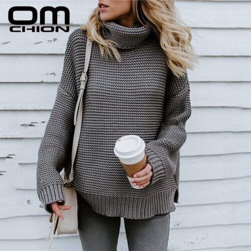 OMCHION Sueter Feminino 2019 Autumn Winter Turtleneck Thick Knitted Sweater Korean Style Women Long Sleeve Loose Pullover LMY132