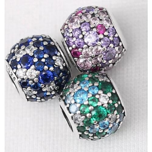 Original Pave Multicolor Mosaic Ball With Crystal Beads Fit 925 Sterling Silver Bead Charm Bracelet Bangle Diy Jewelry