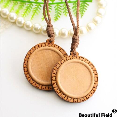 3pcs/lot Fit 25mm Round Cabochon Setting Cameo Base Blank Tray Wood With Rope Flowers