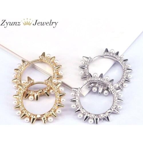 5 Pairs, Cz Round Pearl Shell beads Charm Hoop Earring fashion women mother of pearl jewelry