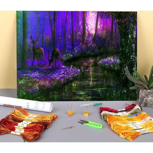 Natural Scenery Enchanted Water Pre-Printed 11CT Cross Stitch DIY Embroidery Kit DMC Threads Craft Painting Stamped