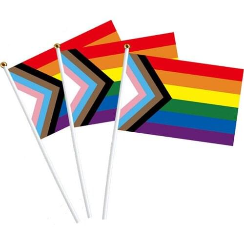10pcs Rainbow Flag LGBT Pride Handheld Banner Activity Parade Party Outdoor Garden Decoration 14x21cm