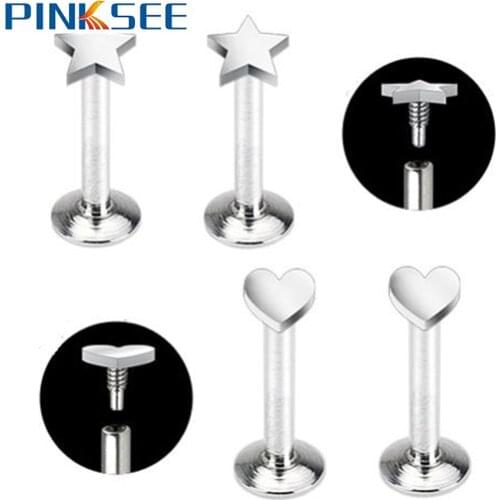 Ear Piercing Lip Labret Cartilage Helix Tragus Star Heart Barbell Bar Earrings Surgical Steel Ear Studs Body Piercing 6-10mm