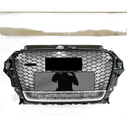 Honeycomb grid mesh gloss Silver black for audi a3 / s3 8v 2014 2015 2016 rs3 style mesh front bumper grille cover