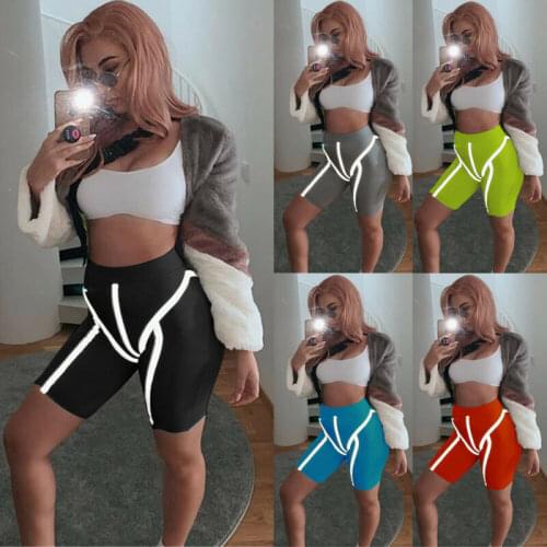 New Women Reflective Stripe Casual Shorts Gym Cycling Biker Sports Running Tight Luminous Sports Shorts Summer Short Trousers