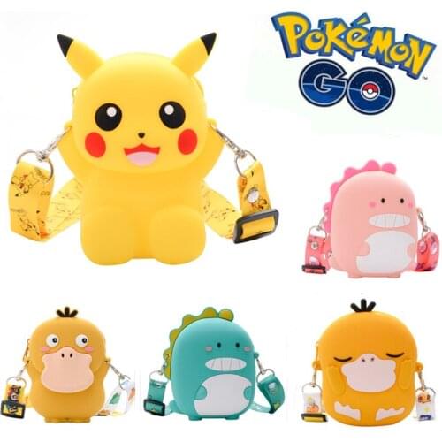 Pokemon Silicone Pikachu Backpack Cute Zipper Anime Cartoon Messenger Storage Bag Coin Purse Childrens Girl Birthday Gift Toy