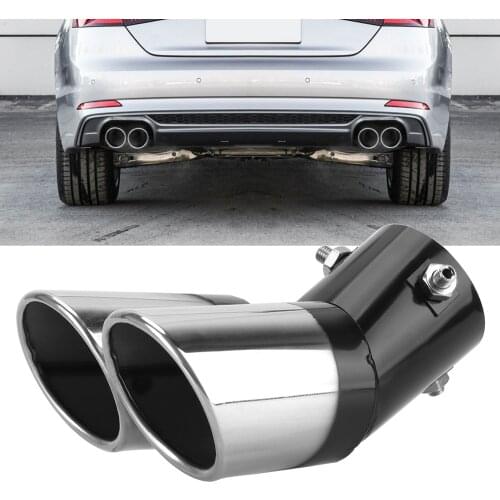 Car Decoration Chrome Tail Pipe Car Exhaust Trim Muffler Pipe Tail Stainless Steel Universal Curved Double Outlet Car Styling