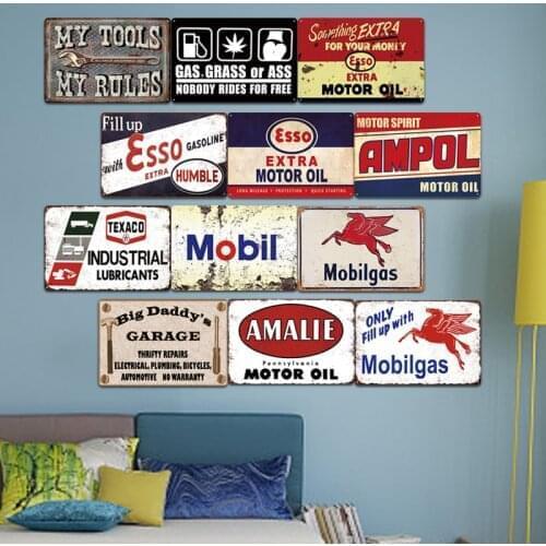 Vintage Tin Sign Motor Oil Gas Oil Garage Auto Shop Rustic Metal Decor Plaque Poster
