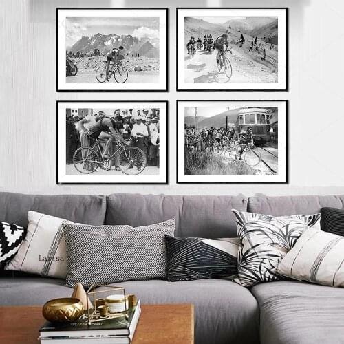 France Cycling Race Vintage Poster Black and White Photography Frederico Bahomontes Canvas Painting Wall Art Pictures for Home