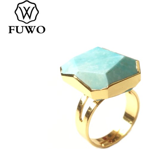 FUWO Trendy Women Natural Gems Stone Rings Elegant Irregular Crystal Quartz CopperJewelry Fit Female Wedding Party RG252