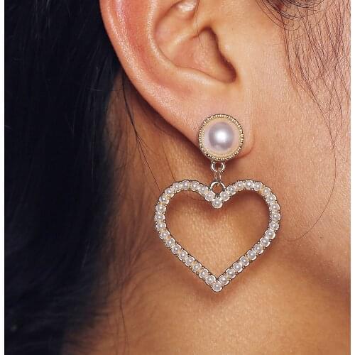 AENSOA Fashion Gold Color Heart Pearl Earrings For Women Statement Temperament Dangle Earrings Jewelry Wedding Gift Pendientes