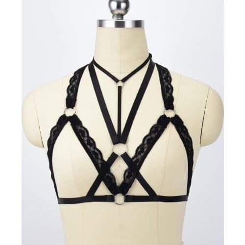 Women Cupless Bra lace body Harness with lace heart harness bra sexy Wear Body Harness Cage Bra Fetish Wear Bondage Lingerie