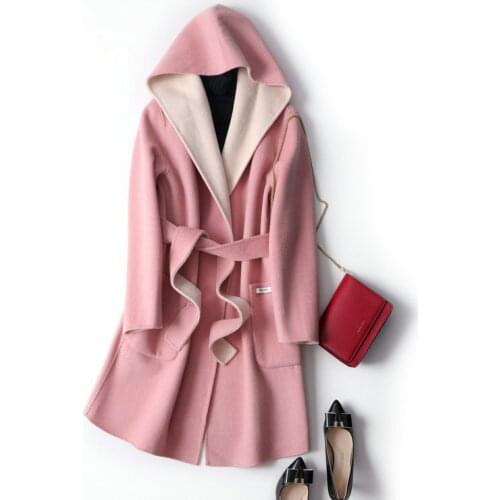 2020 Hooded Midi Length Woolen Casehmere Two Way Wear Women Autumn Warm Coat Casaco Feminino