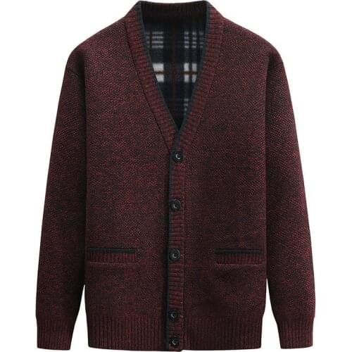Winter Men Warm Thicken V-neck Knitted Sweater Mens Fashion Single Breasted Cardigan blusa masculina inverno